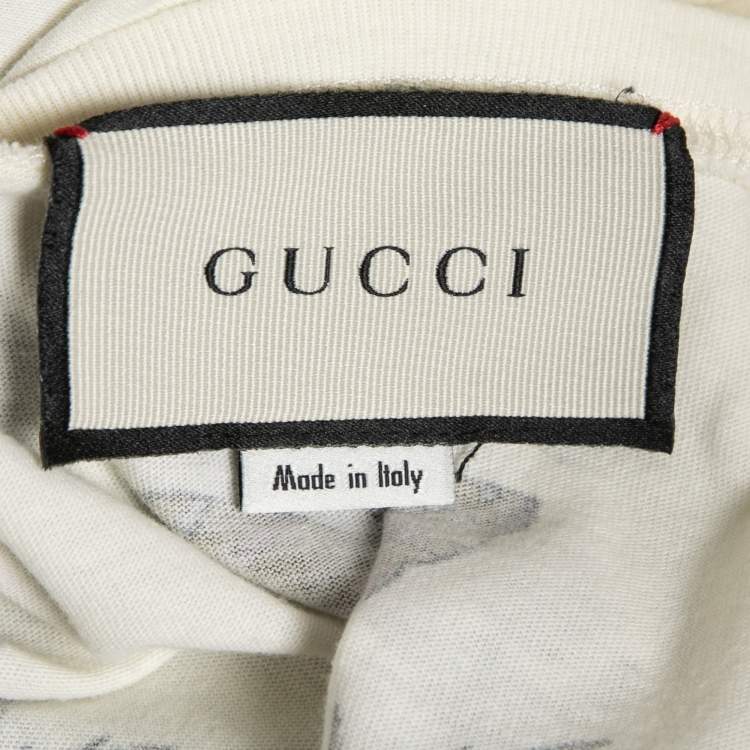 Pre Owned Gucci Cream Printed Cotton Crew Neck Half Sleeve T-Shirt S