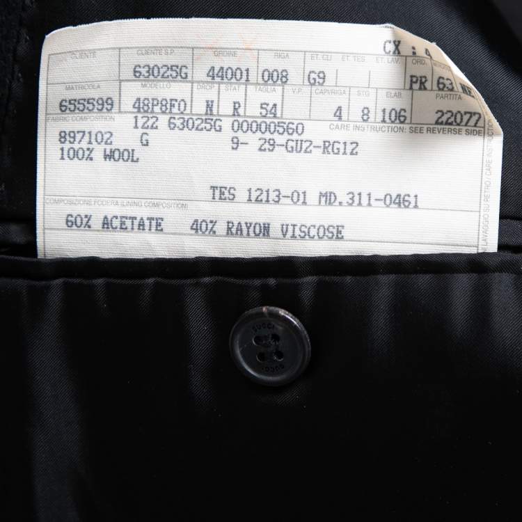 Pre Owned Gucci Vintage Black Wool Button Front Coat XXL