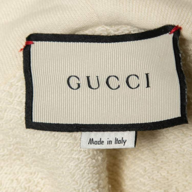 Pre Owned Gucci Ivory Vintage Logo Print Cotton Distressed Oversize Hoodie 3XL