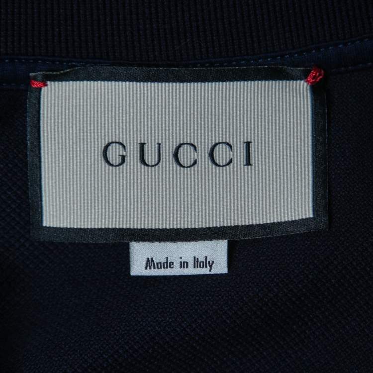 Pre Owned Gucci Navy Blue All-Over Motif Embroidered Cotton Pique Polo T-Shirt XXXL