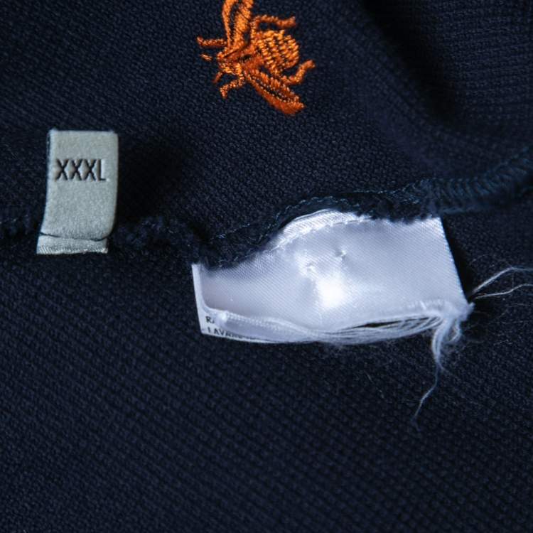 Pre Owned Gucci Navy Blue All-Over Motif Embroidered Cotton Pique Polo T-Shirt XXXL