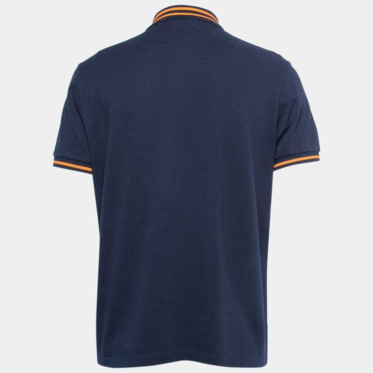 Pre Owned Gucci Navy Blue All-Over Motif Embroidered Cotton Pique Polo T-Shirt XXXL