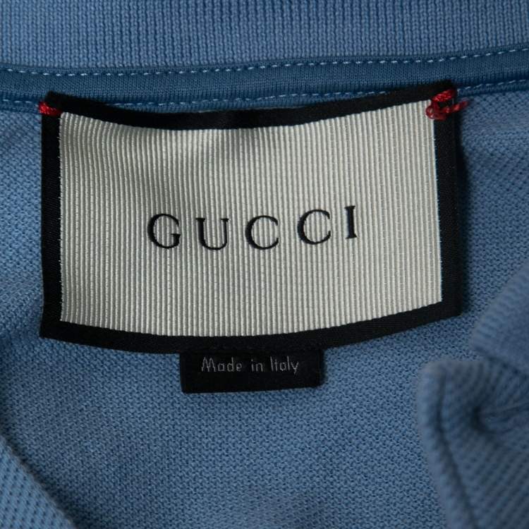 Pre Owned Gucci Blue Cotton Pique WebTrimmed Polo T-shirt M