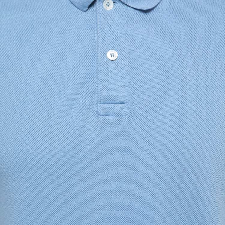 Pre Owned Gucci Blue Cotton Pique WebTrimmed Polo T-shirt M
