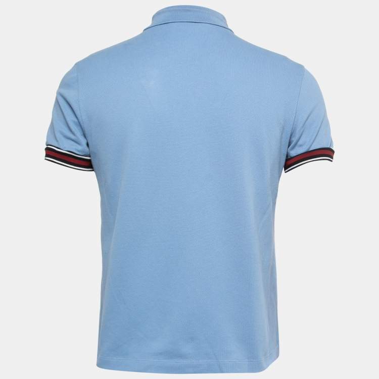 Pre Owned Gucci Blue Cotton Pique WebTrimmed Polo T-shirt M