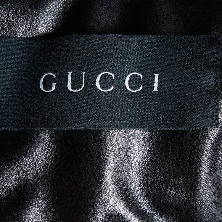 Pre Owned Gucci Black Leather Stitch Patterned Biker Jacket M