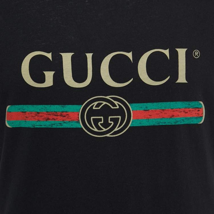 مملوكة مسبقًا Gucci Black Vintage Logo Print Cotton Distressed Oversize T-Shirt XS
