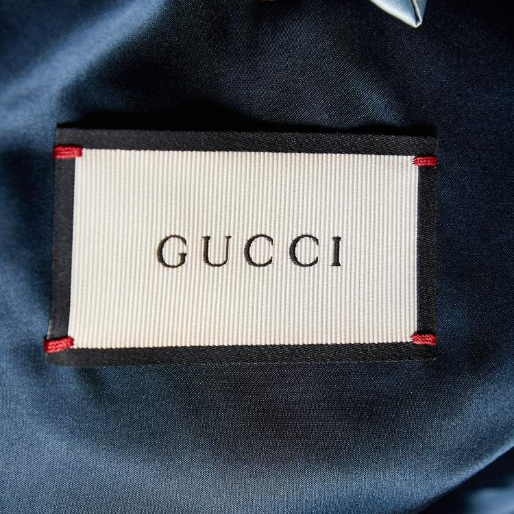 Pre Owned Gucci Multicolor Silk Satin Panther Applique Detail Bomber Jacket S