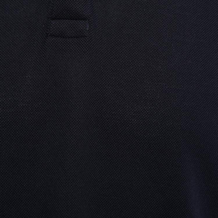 Pre Owned Gucci Navy Blue Cotton Knit Logo Stripe Detail Polo T-Shirt XL