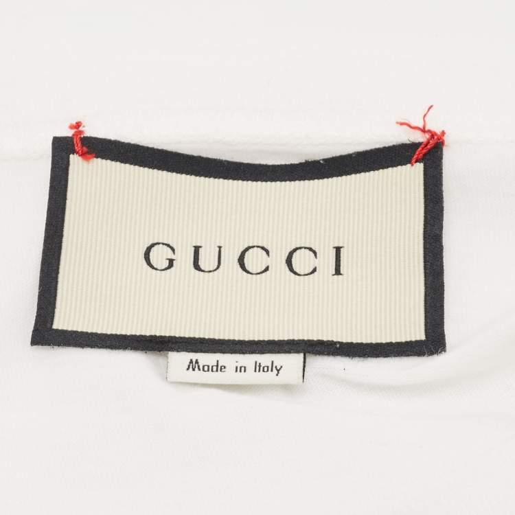 Pre Owned Gucci White Printed Cotton Crew Neck Half Sleeve T-Shirt M