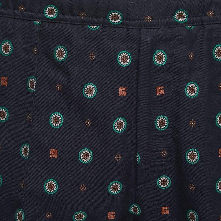 Pre Owned Gucci Navy Blue Patterned Cotton Trousers S