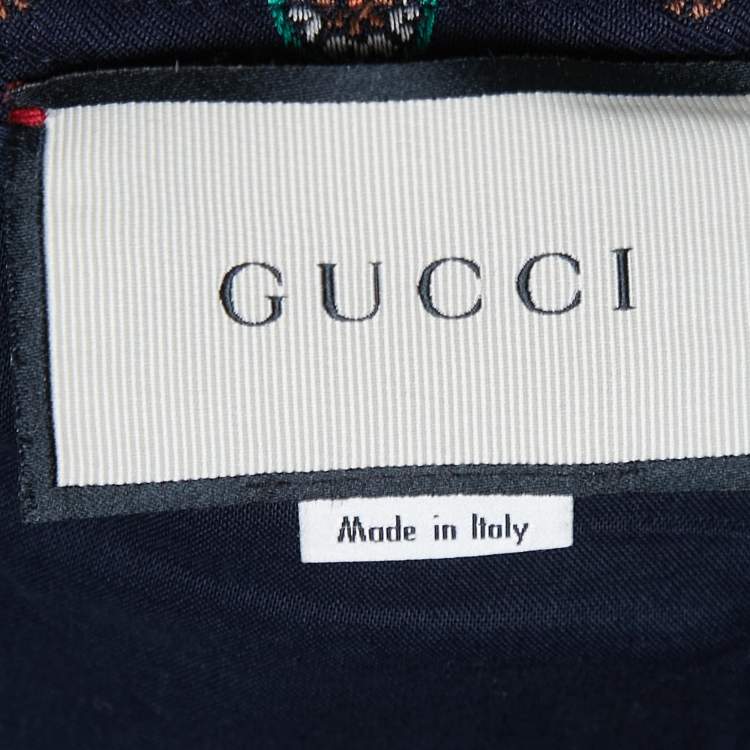 Pre Owned Gucci Navy Blue Patterned Cotton Trousers S