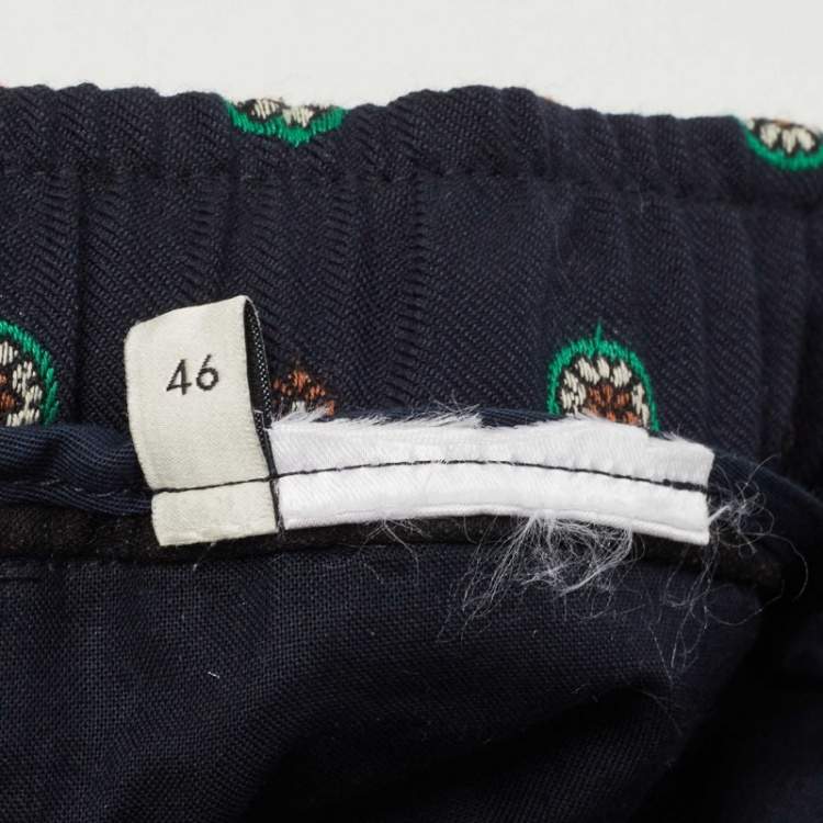 Pre Owned Gucci Navy Blue Patterned Cotton Trousers S