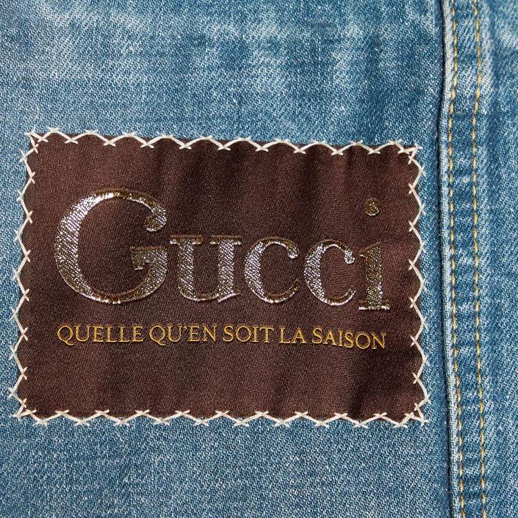Pre Owned Gucci Blue Denim Kick Flare Logo Patch Jeans N Waist 33" 
