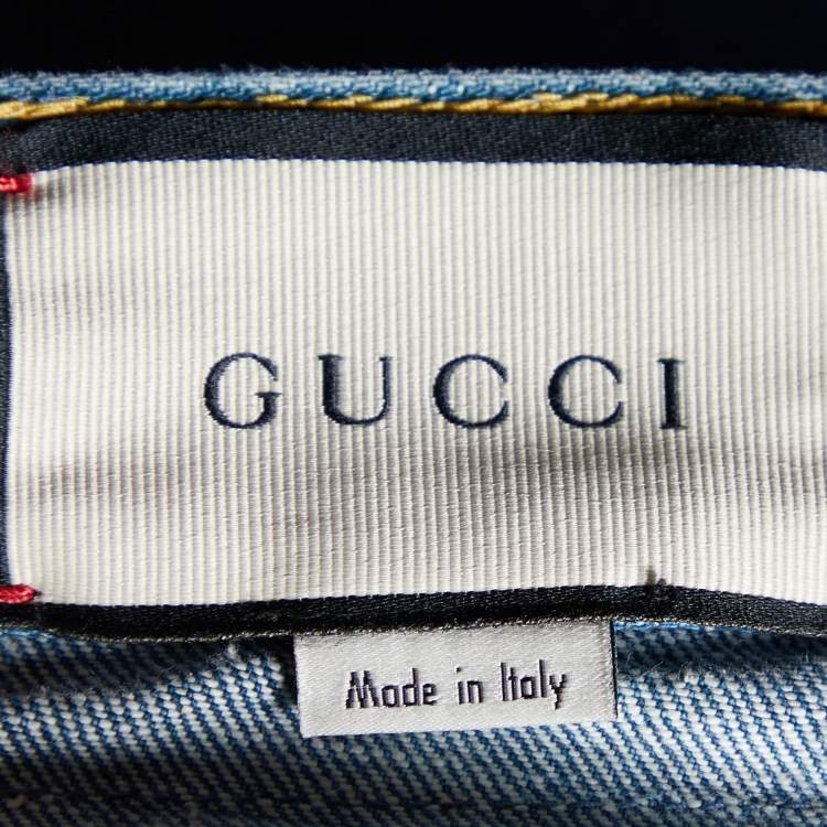 Pre Owned Gucci Blue Denim Kick Flare Logo Patch Jeans N Waist 33" 
