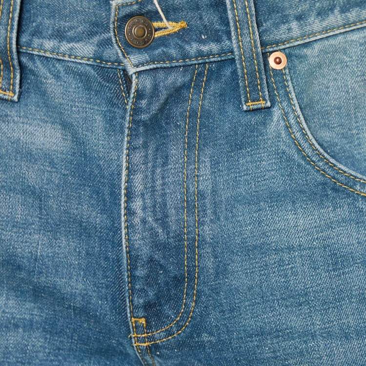 Pre Owned Gucci Blue Denim Kick Flare Logo Patch Jeans N Waist 33" 