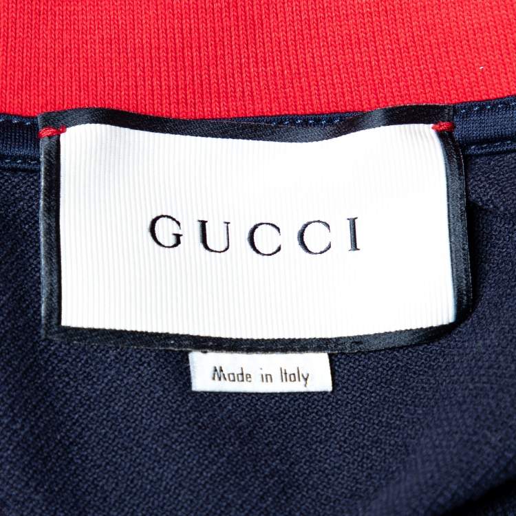 Pre Owned Gucci Navy Blue Contrast Trim Pique Cotton Polo T-Shirt M