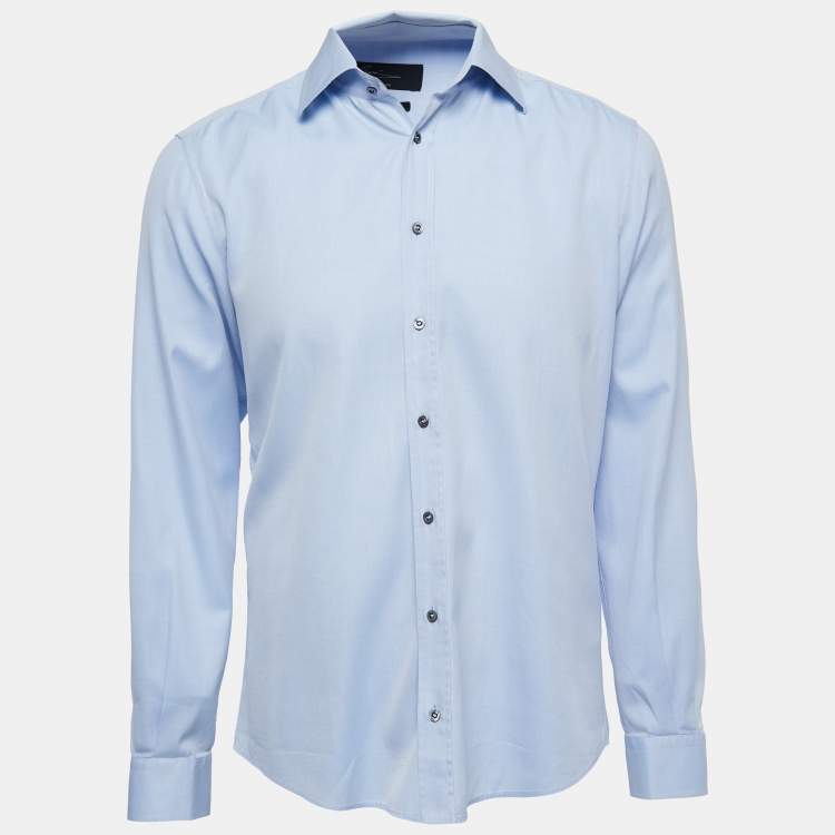Pre Owned Gucci Made to Measure Blue Cotton Button Front Full Sleeve Shirt L