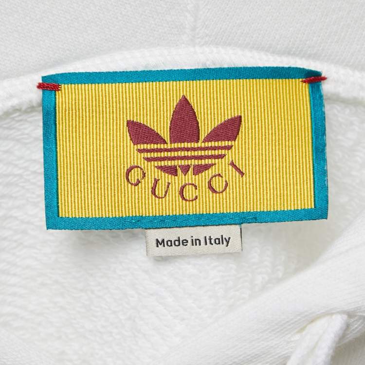 Pre Owned Gucci x Adidas White Logo Embroidered Cotton Hoodie S
