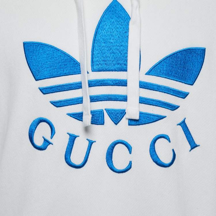 Pre Owned Gucci x Adidas White Logo Embroidered Cotton Hoodie S