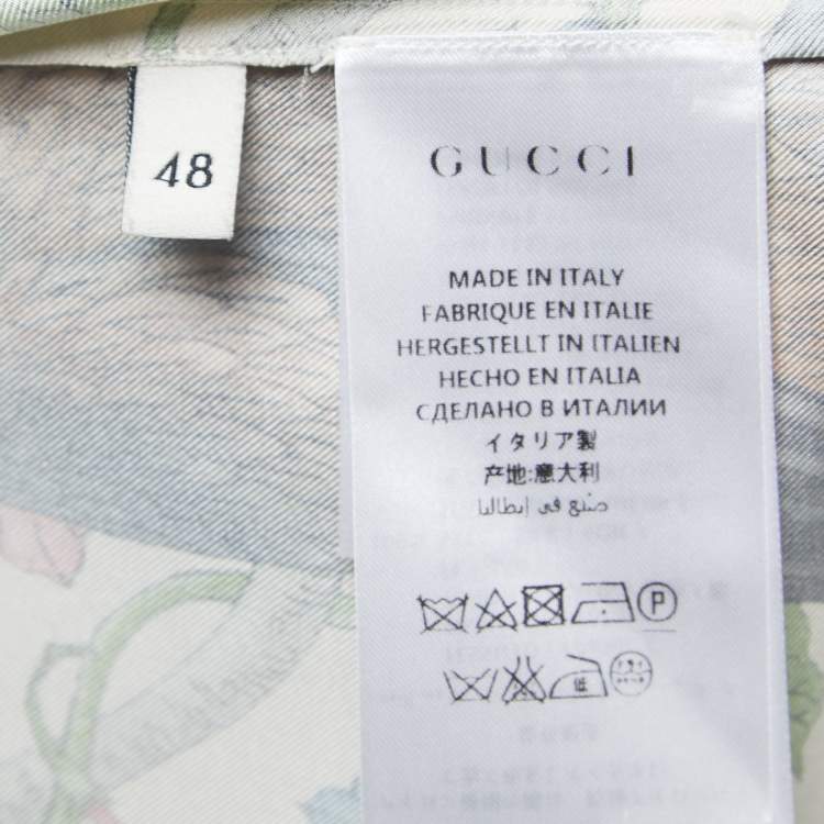 Pre Owned Gucci Multicolor Birds of Prey Print Silk Satin Button Front Half Sleeve Bowling Shirt M