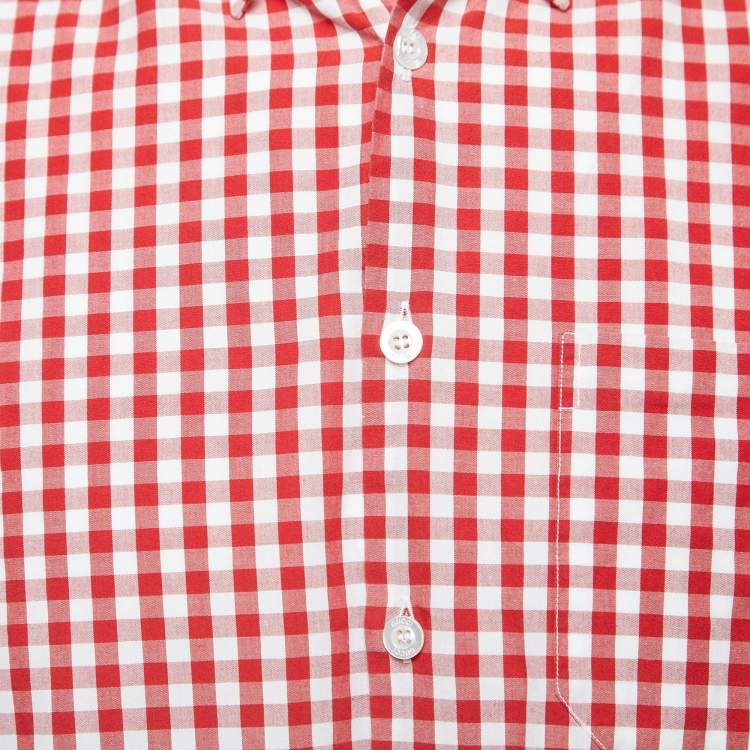 مملوكة مسبقًا Gucci Red Checked Cotton Button Down Full Sleeve Shirt L