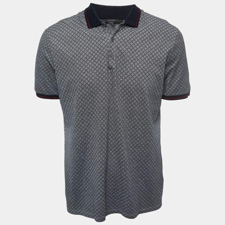 Gucci Navy Blue Patterned Cotton Polo T-Shirt 3XL Gucci | The Luxury Closet