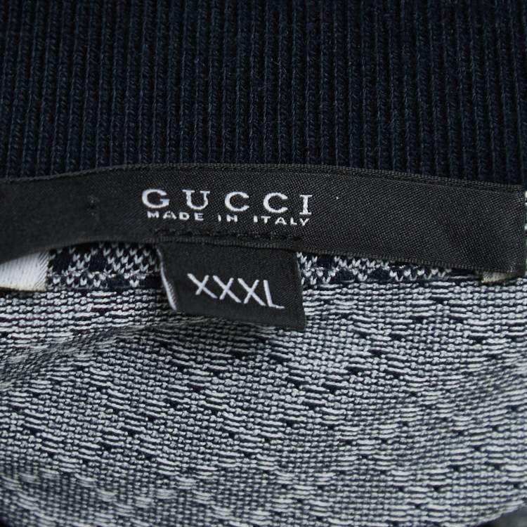 Pre Owned Gucci Navy Blue Patterned Cotton Polo T-Shirt 3XL