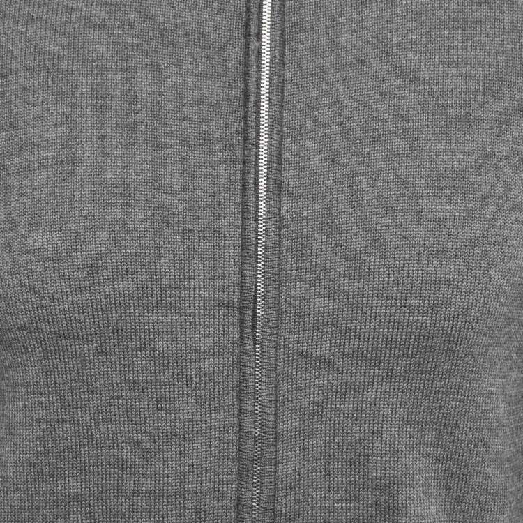 Pre Owned Gucci Grey Wool Web Stripe Detail Zip Front Sweater M  