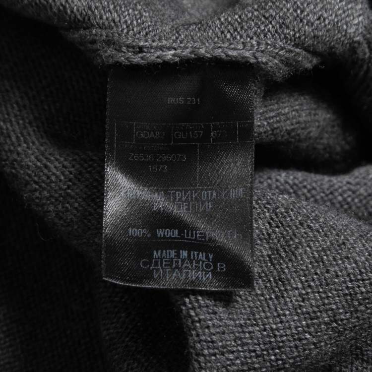 Pre Owned Gucci Grey Wool Web Stripe Detail Zip Front Sweater M  
