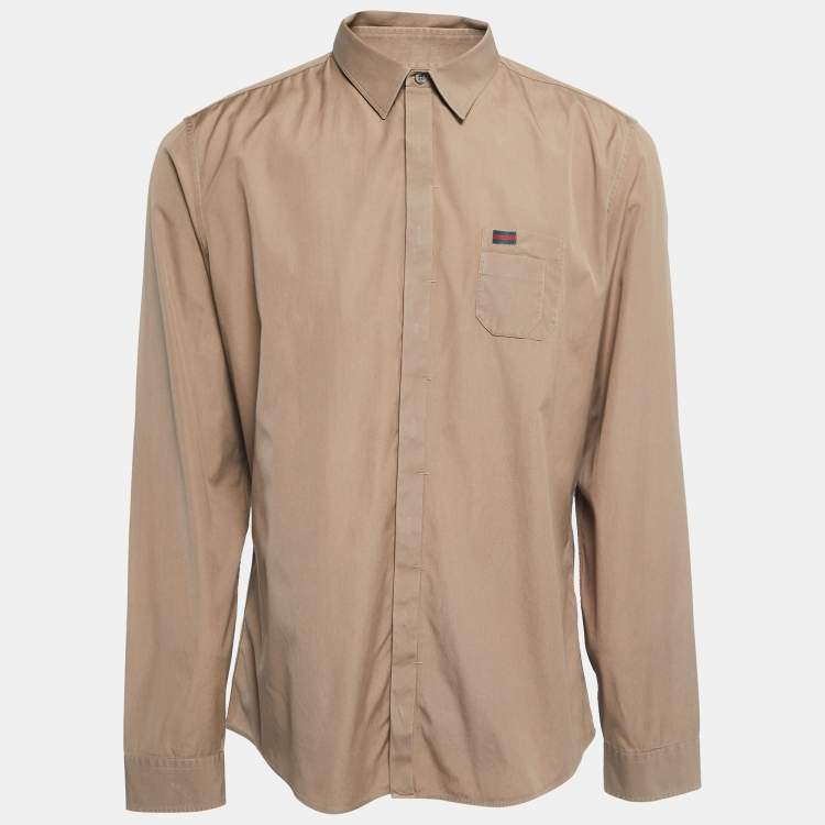 Pre Owned Gucci Dark Beige Cotton Button Front Slim Fit Shirt 3XL