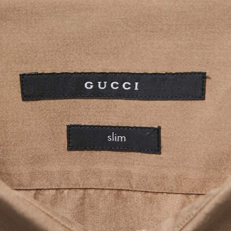 Pre Owned Gucci Dark Beige Cotton Button Front Slim Fit Shirt 3XL