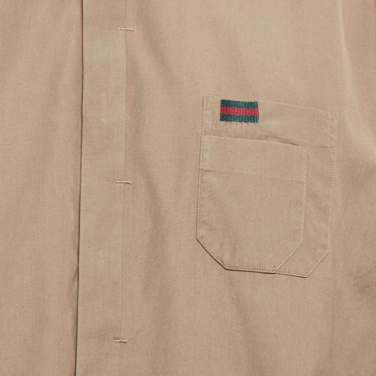 Pre Owned Gucci Dark Beige Cotton Button Front Slim Fit Shirt 3XL