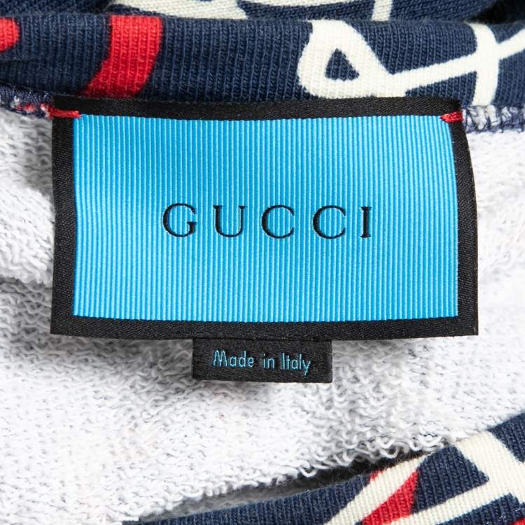 Pre Owned Gucci Navy Blue Ghost Print Cotton Crew Neck Sweatshirt XL
