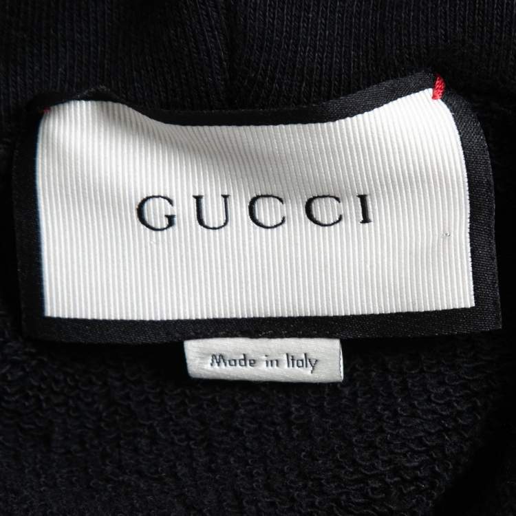Pre Owned Gucci Black Embroidered Cotton Knit Hoodie XL