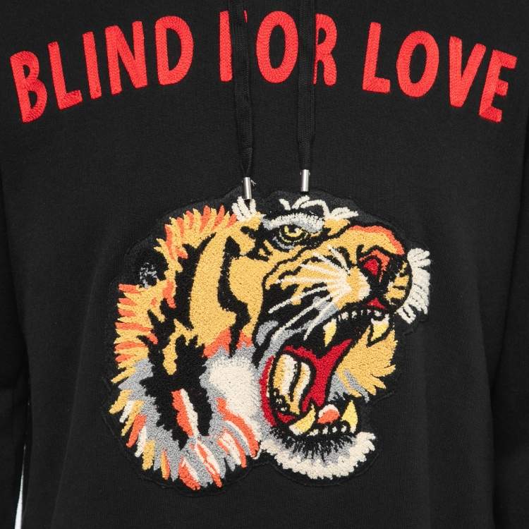 Pre Owned Gucci Black Embroidered Cotton Knit Hoodie XL