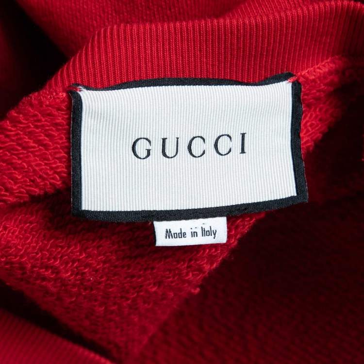 Pre Owned Gucci Red Tiger Embroidered Cotton Knit Sweatshirt XL