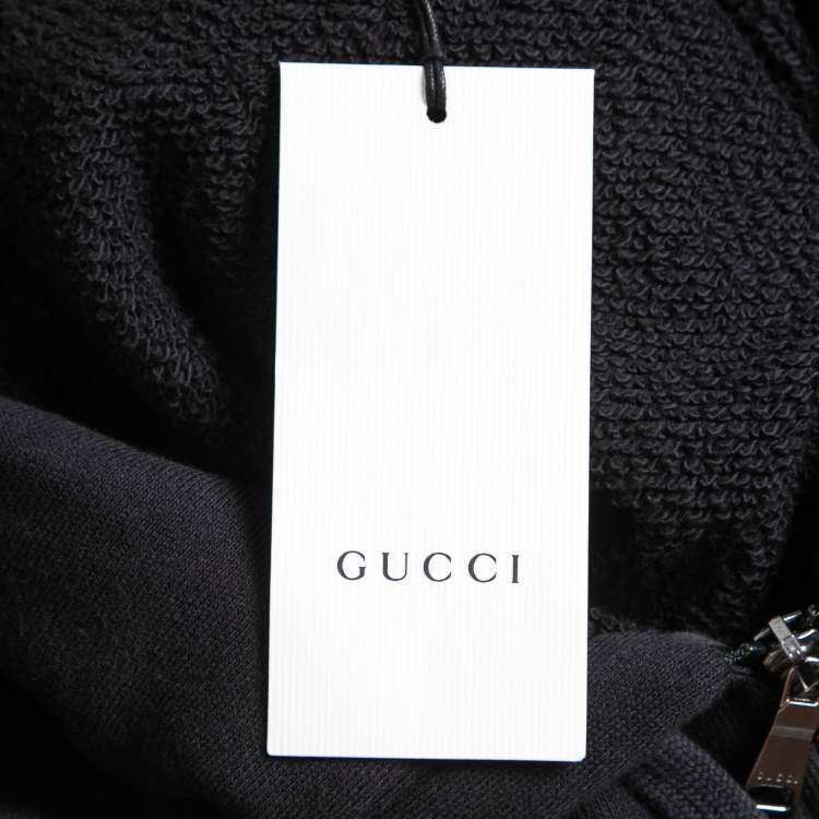 Pre Owned Gucci Black Tiger Printed Cotton Knit Hooded Zip Front Jacket XL