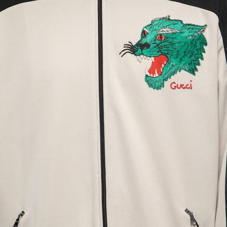 Pre Owned Gucci Color Block Cotton Knit Logo Embroidered Jacket XXL
