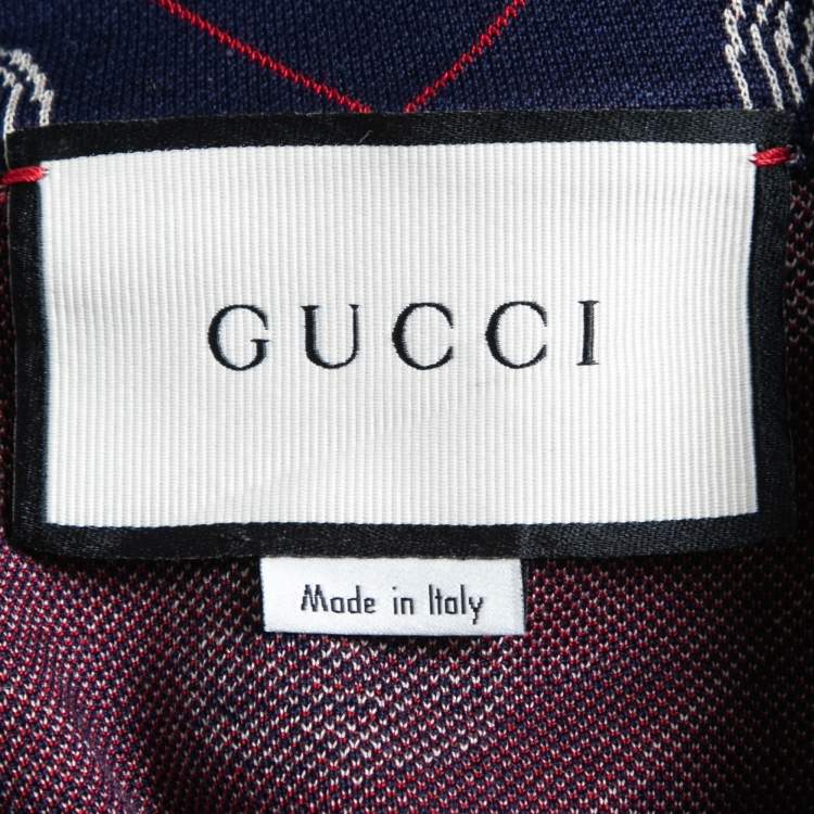 Pre Owned Gucci Navy Blue Tiger Patterned Cotton Knit Zip Front Jacket XXL