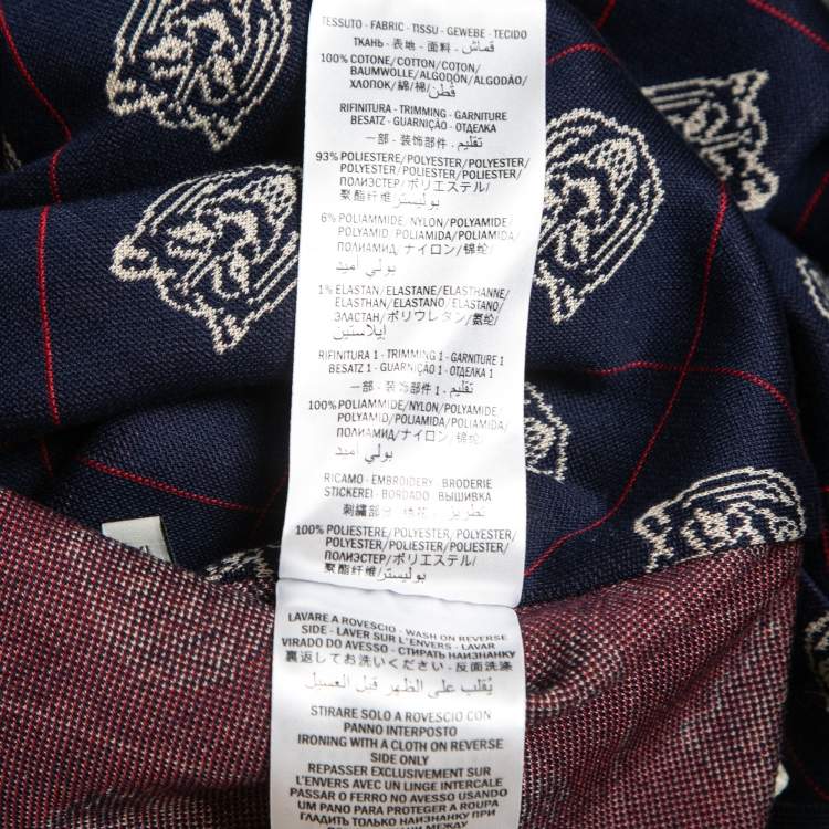 Pre Owned Gucci Navy Blue Tiger Patterned Cotton Knit Zip Front Jacket XXL
