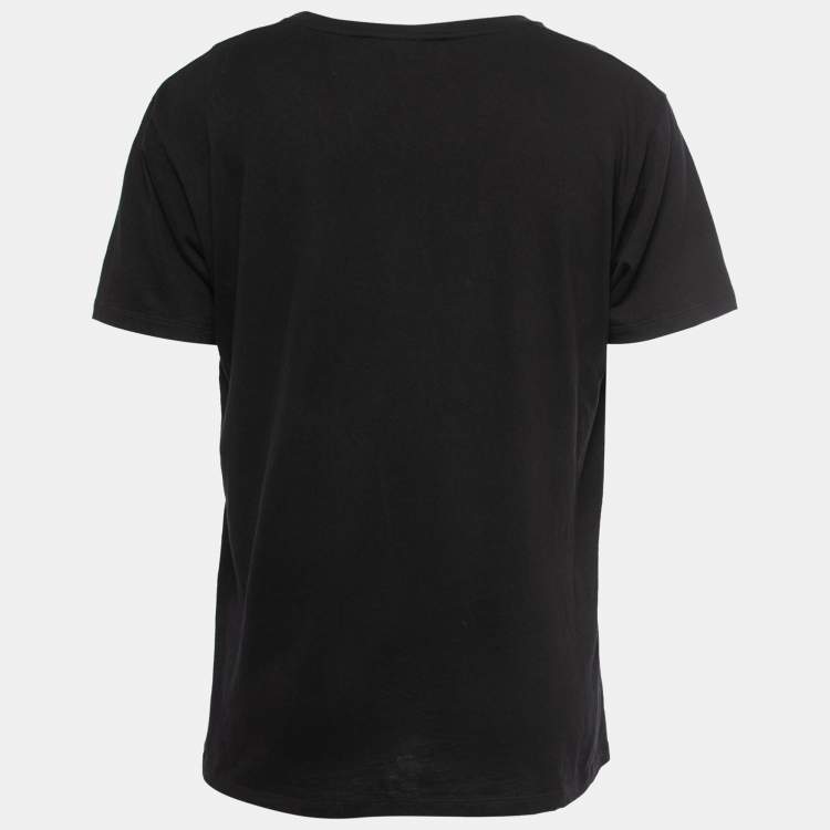 Pre Owned Gucci Black Logo Print Cotton Crew Neck T-Shirt M