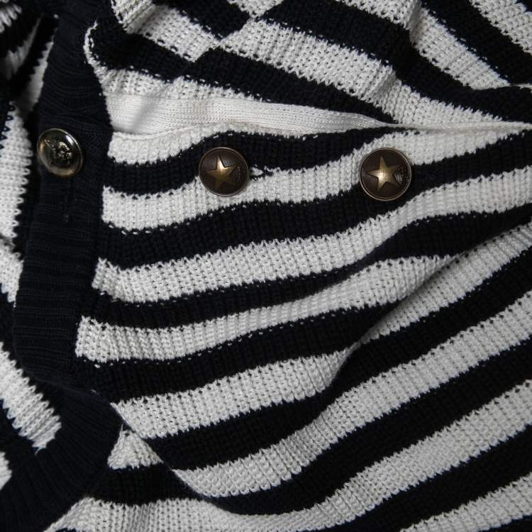 Pre Owned Gucci Navy Blue/White Striped Cotton Knit Sweater L