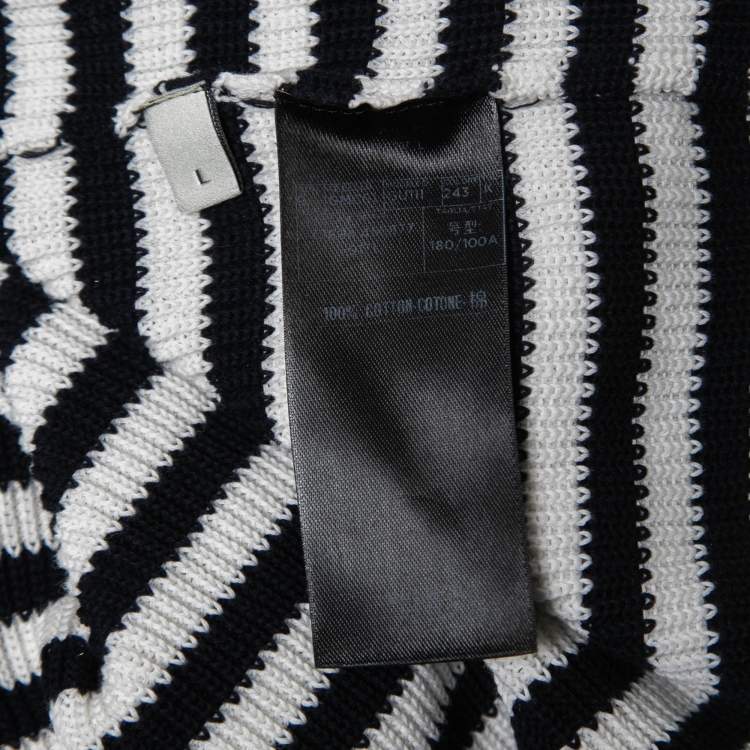Pre Owned Gucci Navy Blue/White Striped Cotton Knit Sweater L