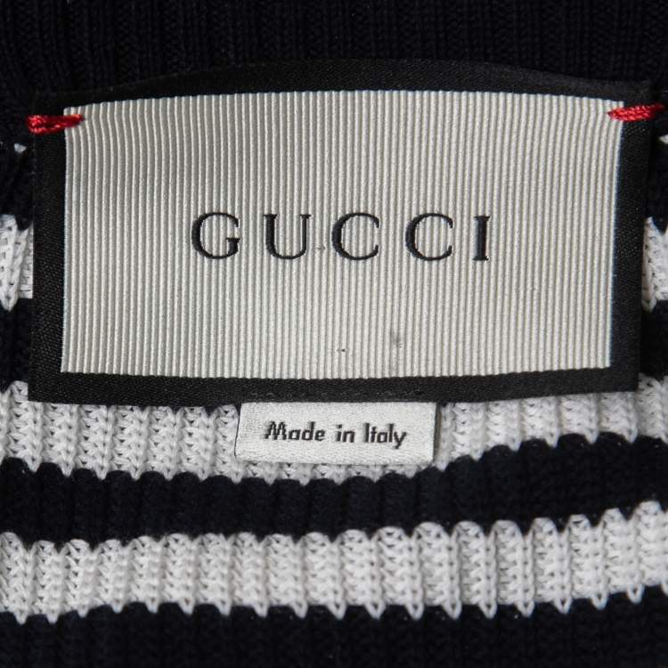 Pre Owned Gucci Navy Blue/White Striped Cotton Knit Sweater L