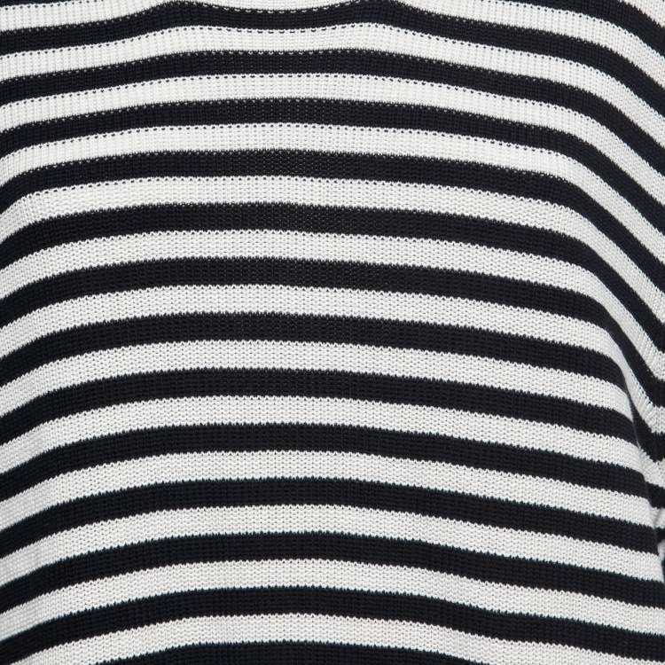 Pre Owned Gucci Navy Blue/White Striped Cotton Knit Sweater L