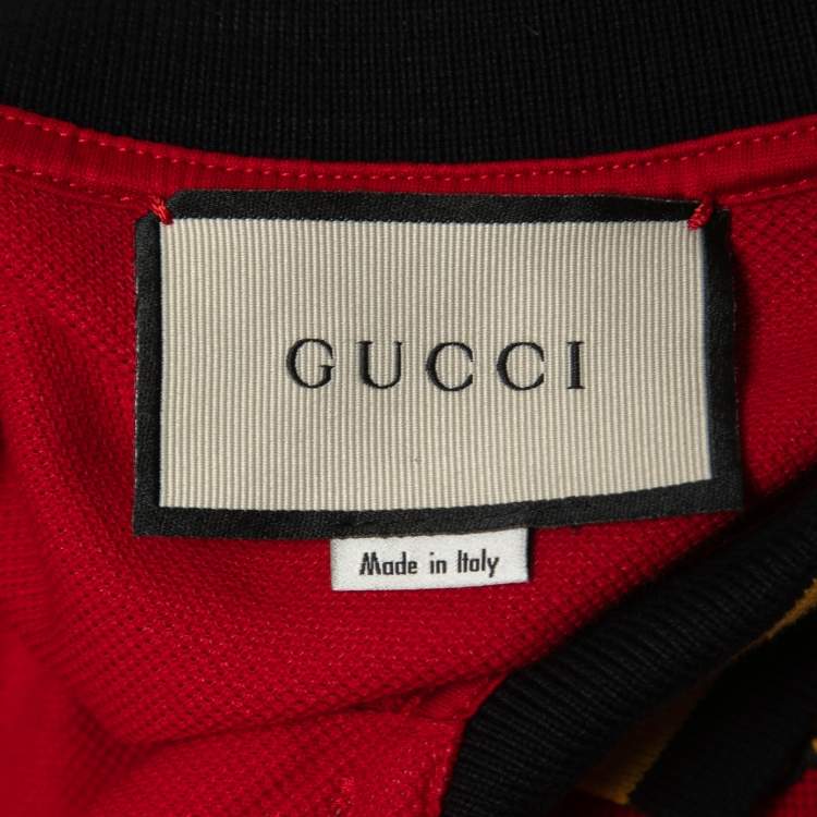 Pre Owned Gucci Red Cotton Pique Insects Embroidered Polo T-Shirt 3XL