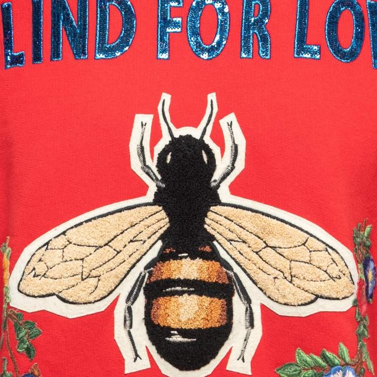 Pre Owned Gucci Red Cotton Blind For Love Bee Embroidered Sweatshirt M