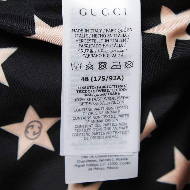 Pre Owned Gucci Black Star Printed Silk Short Sleeve Shirt M