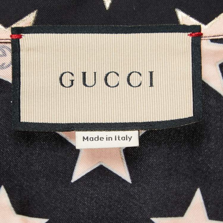 Pre Owned Gucci Black Star Printed Silk Short Sleeve Shirt M